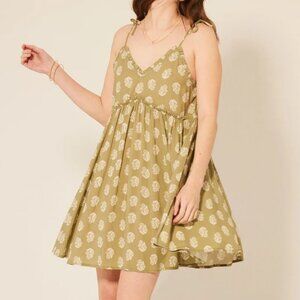 Patrons of Peace Malibu Mini Dress Ruffle Dusty Sage Green and White Size XS NWT